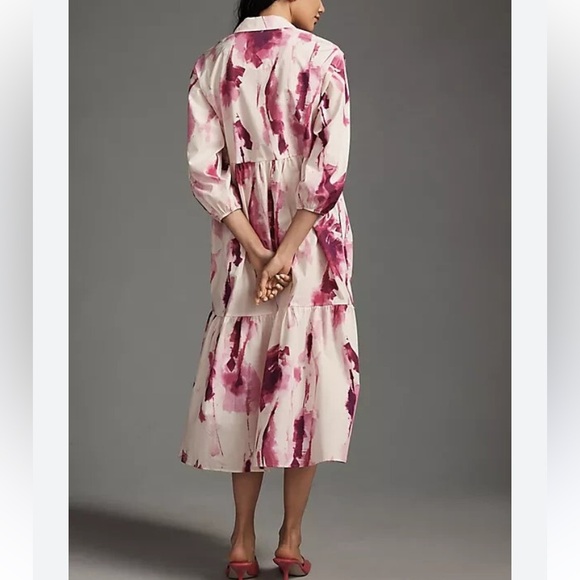 Anthropologie Floral Midi Dress in Pink and Cream - Picture 2 of 11